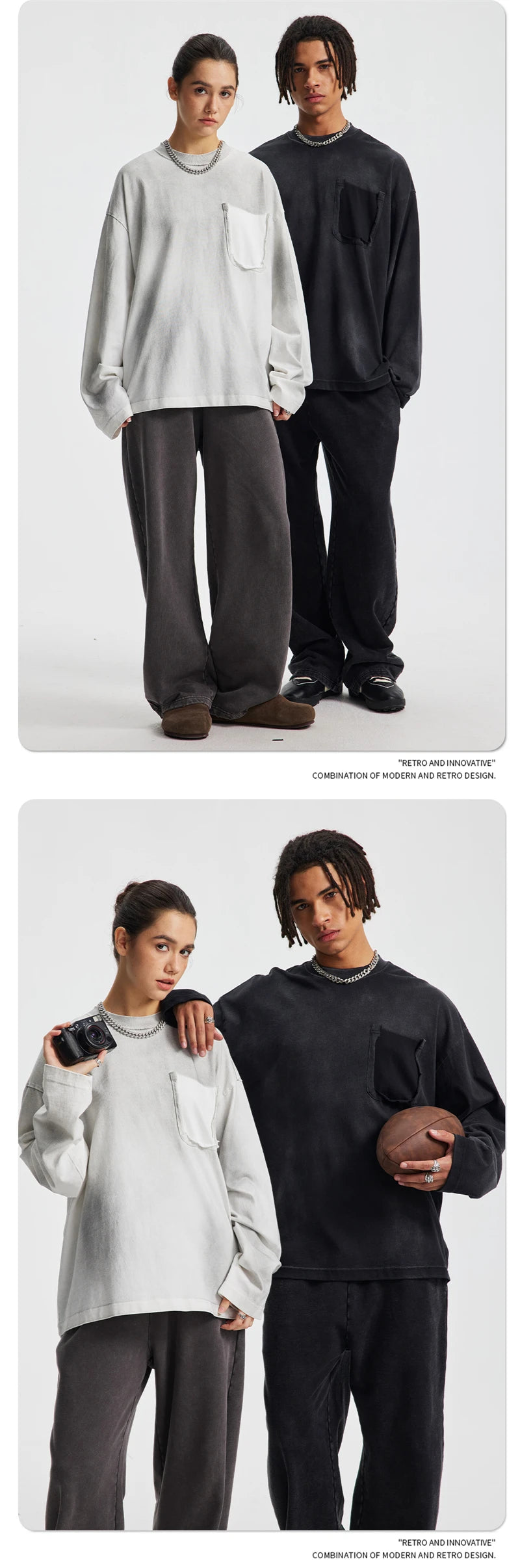 ZODF Retro Man's 325gsm Cotton Full Sleeve T-Shirts Unisex Distressed Wastland Style Monkey Washed T Shirt Tees HY1160