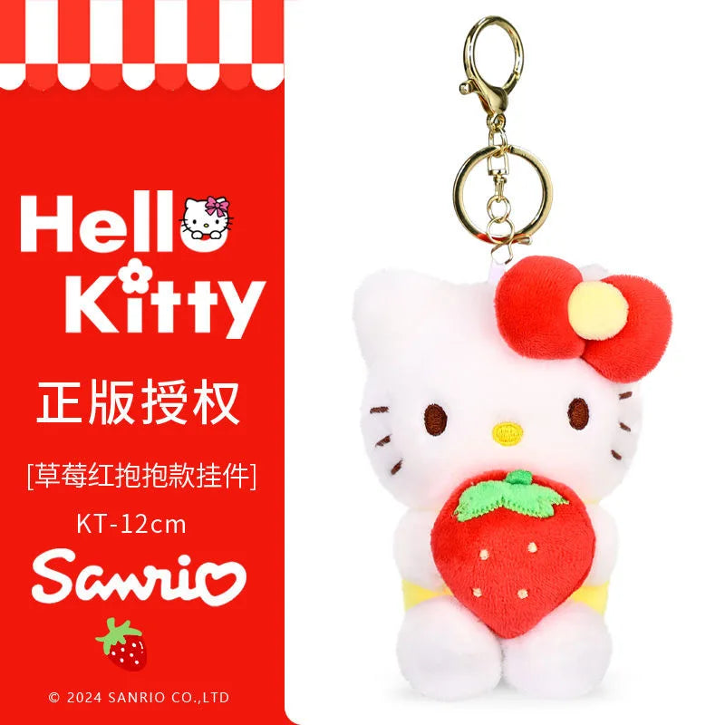Genuine Sanrio Hello Kitty Cute Stuffed Keychain Car School bag Pendant Kids Plush Toy Keyring Plushier Strap Doll Birthday Gift