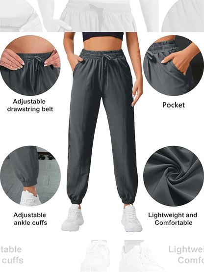 Loose running and fitness pants, women's side pockets, outdoor casual sports pants, ankle tied yoga pants