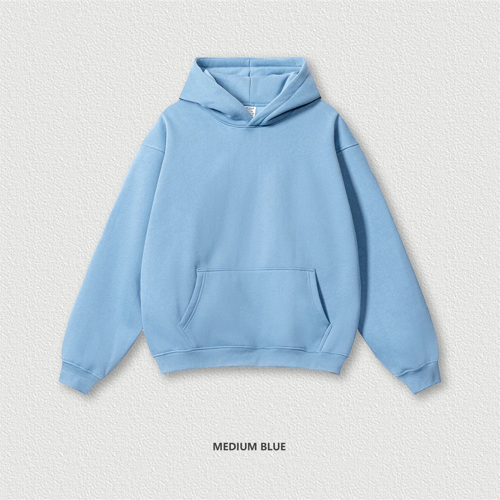 ZODF New 2024 Autumn Winter Men 345gsm Fleece Hoodies Unisex Women Relax Fit Warm Solid Hooded Pullovers Sweatshirts HY0863