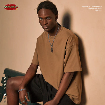 ZODF New Spring Summer Men 305gsm Cotton T Shirts Unisex Heavy Weight Oversized FG Noshrink Basic Solid T-Shirt Tees HY0165