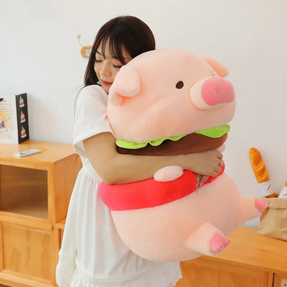New 50cm Hamburger Pig Plush Toy Fluffty Kawaii Plushie Doll Simulation Pig Doll Anime Cute Stuffed Animals Soft Plush Gift