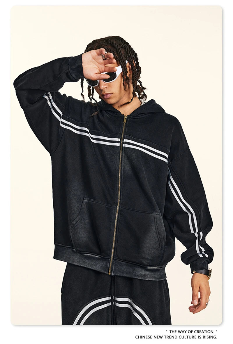 ZODF Retro 2024 Winter Men Zipper Fleece Hoodies Unisex Oversized Washed 360gsm Sport Knitted Hooded Coat HY0905