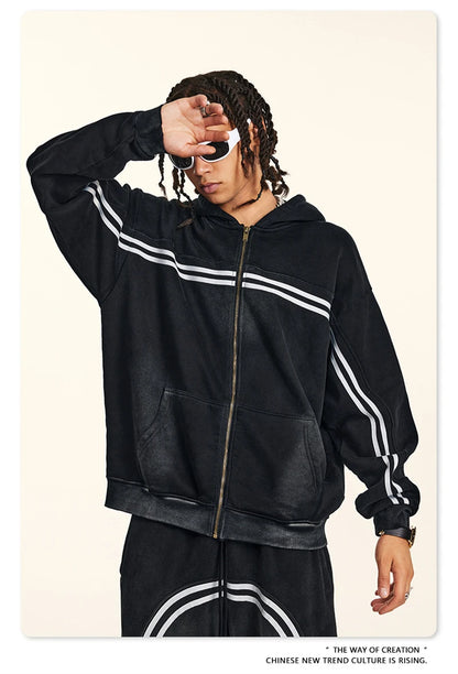 ZODF Retro 2024 Winter Men Zipper Fleece Hoodies Unisex Oversized Washed 360gsm Sport Knitted Hooded Coat HY0905