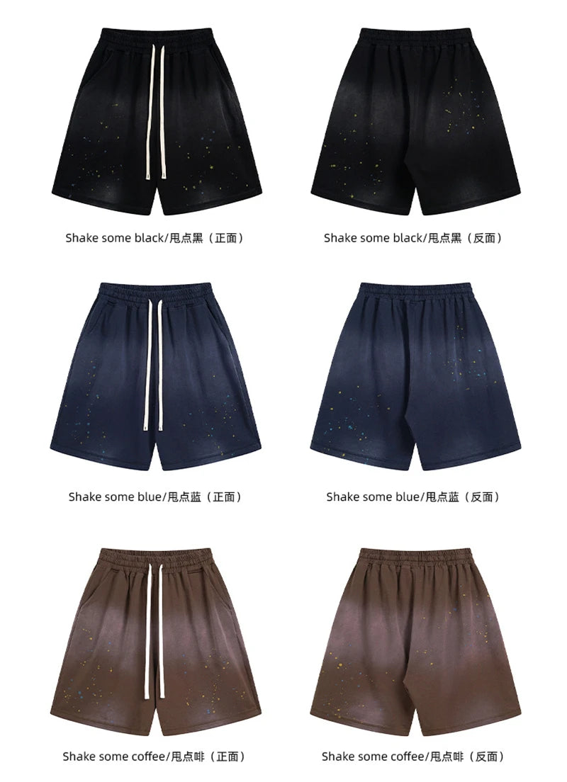 ZODF 2025 Summer 325gsm Monkey Washed Cotton Shorts For Men Unisex Retro High Street Loose Fit Paint Shorts Streetwears HY1064