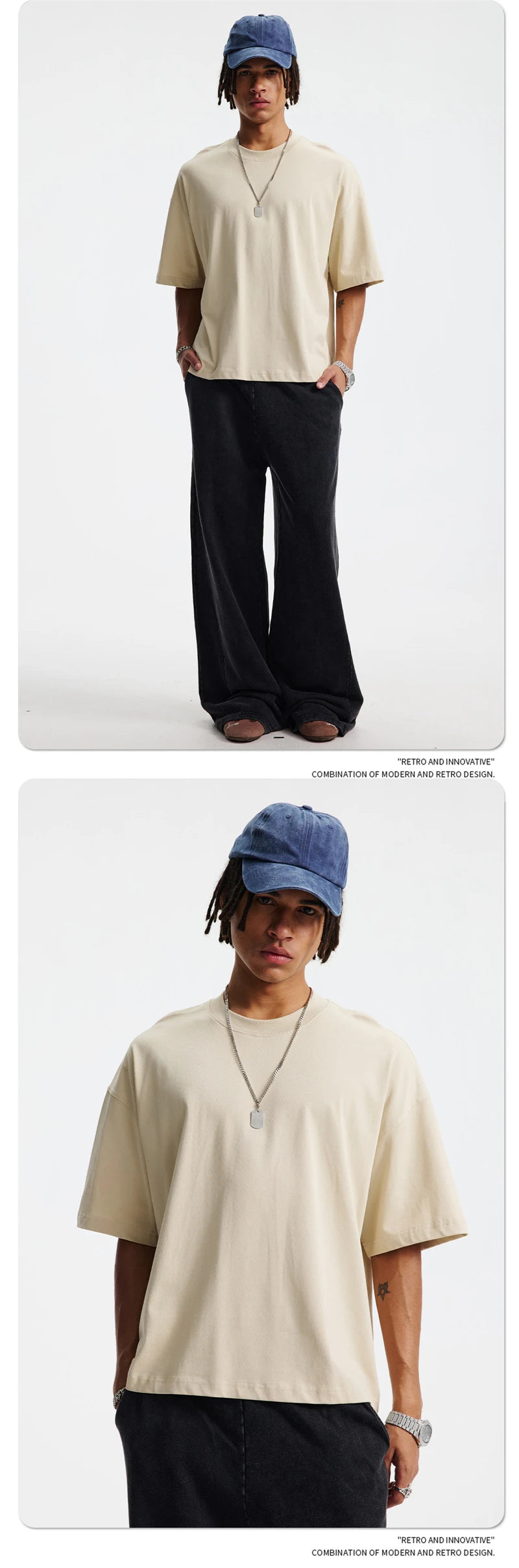 ZODF New Men Summer Boxy 275gsm Cotton T-Shirts Retro Unisex Oversized Short Version Basic T Shirt Brand Tees HY1070