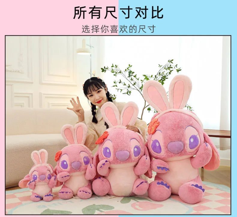 95cm Large Big Size Disney Stitch Angel Transformed Into A Rabbit Anime Plush Stuffed Doll Room Plushies Pillow Ornaments Gifts