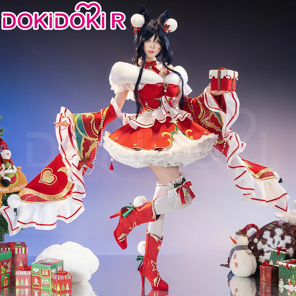 Ahrii Doujin Cosplay Costume Game Cosplay【S-3XL】DokiDoki-R Ahrii Red Dress Christmas Cosplay Women Costume Plus Size