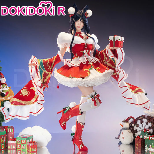 Ahrii Doujin Cosplay Costume Game Cosplay【S-3XL】DokiDoki-R Ahrii Red Dress Christmas Cosplay Women Costume Plus Size