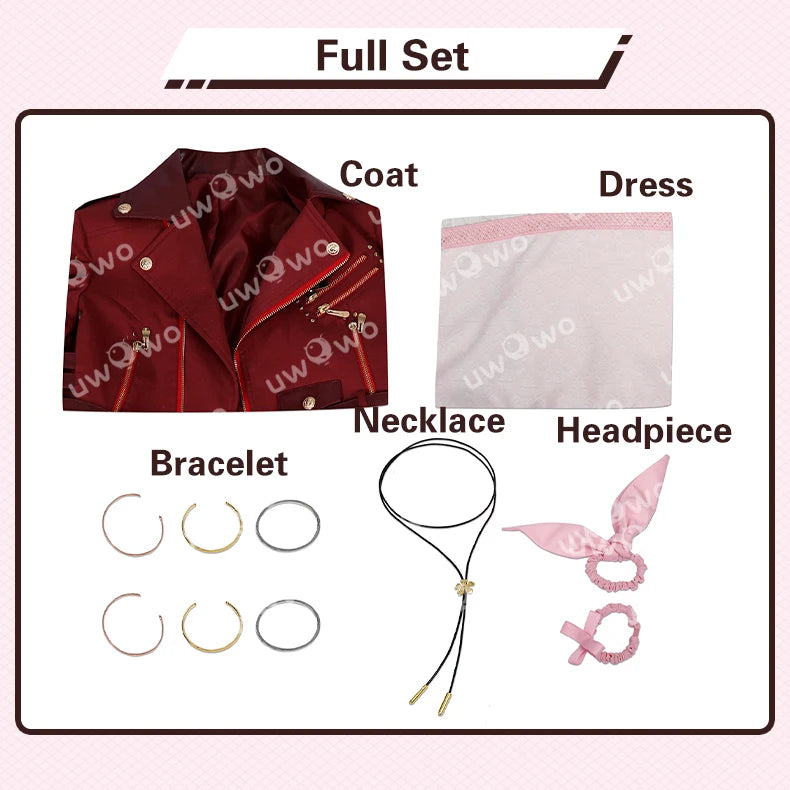 UWOWO Collab Series: FF- 7 Aerithh Cosplay Costume Pink Dress Cosplay Long Dress Halloween Costume