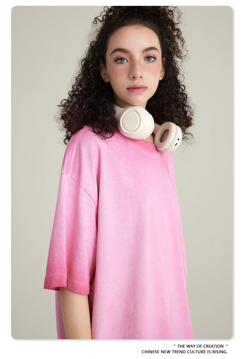 ZODF 2023 Men's Summer 255G Wash Gradient Fried Cotton T Shirt Round Neck Short Sleeve American Retro Loose T-Shirt HY0547