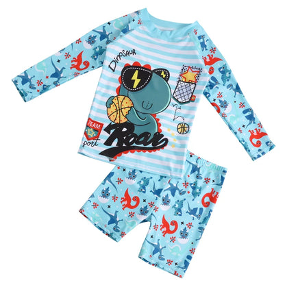 Boys Swimsuit 2 to 12 Years Split Long Sleeve Swimwear Sunscreen Water Suit Quick Drying Top+Shorts Hot Spring Summer Bath Suits