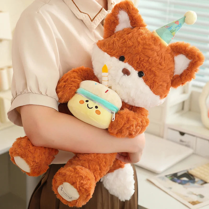 High Quality Birthday Gift Plush Toy Soft Cute Bear Fox Doll with Cake Decor Proposal Suprise Gift For GirlFriend