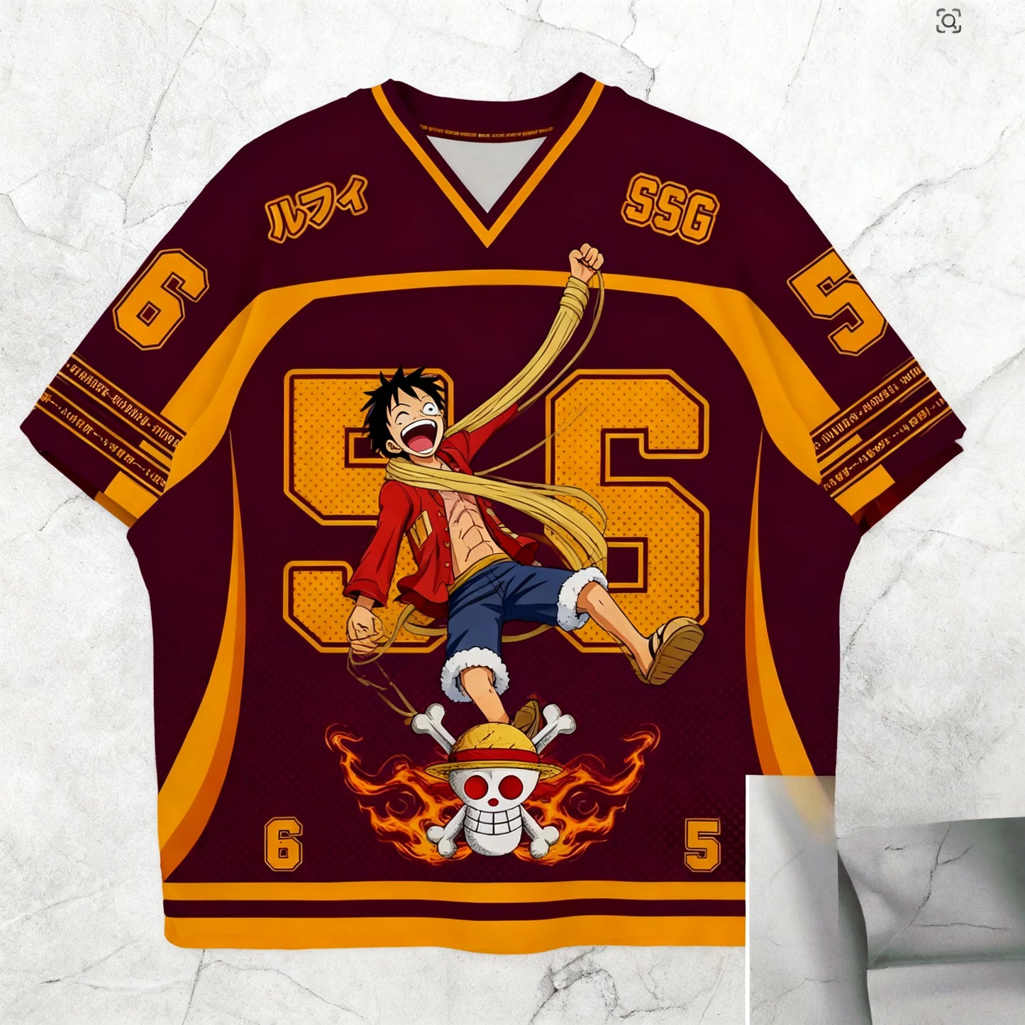 2526 New Bandai Anime One Piece Luffy Summer Jersey T-shirt Oversized 3D Adult and Children's Multifunctional Top Christmas