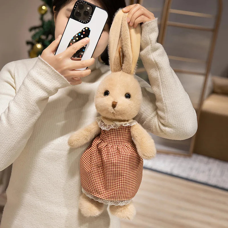 Classic Style Bunny Plush Toy Wearing Plaid Skirt Cute Rabbit Soft Doll Baby Girl Sleep Companion Bedroom Decoration
