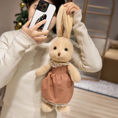 Classic Style Bunny Plush Toy Wearing Plaid Skirt Cute Rabbit Soft Doll Baby Girl Sleep Companion Bedroom Decoration