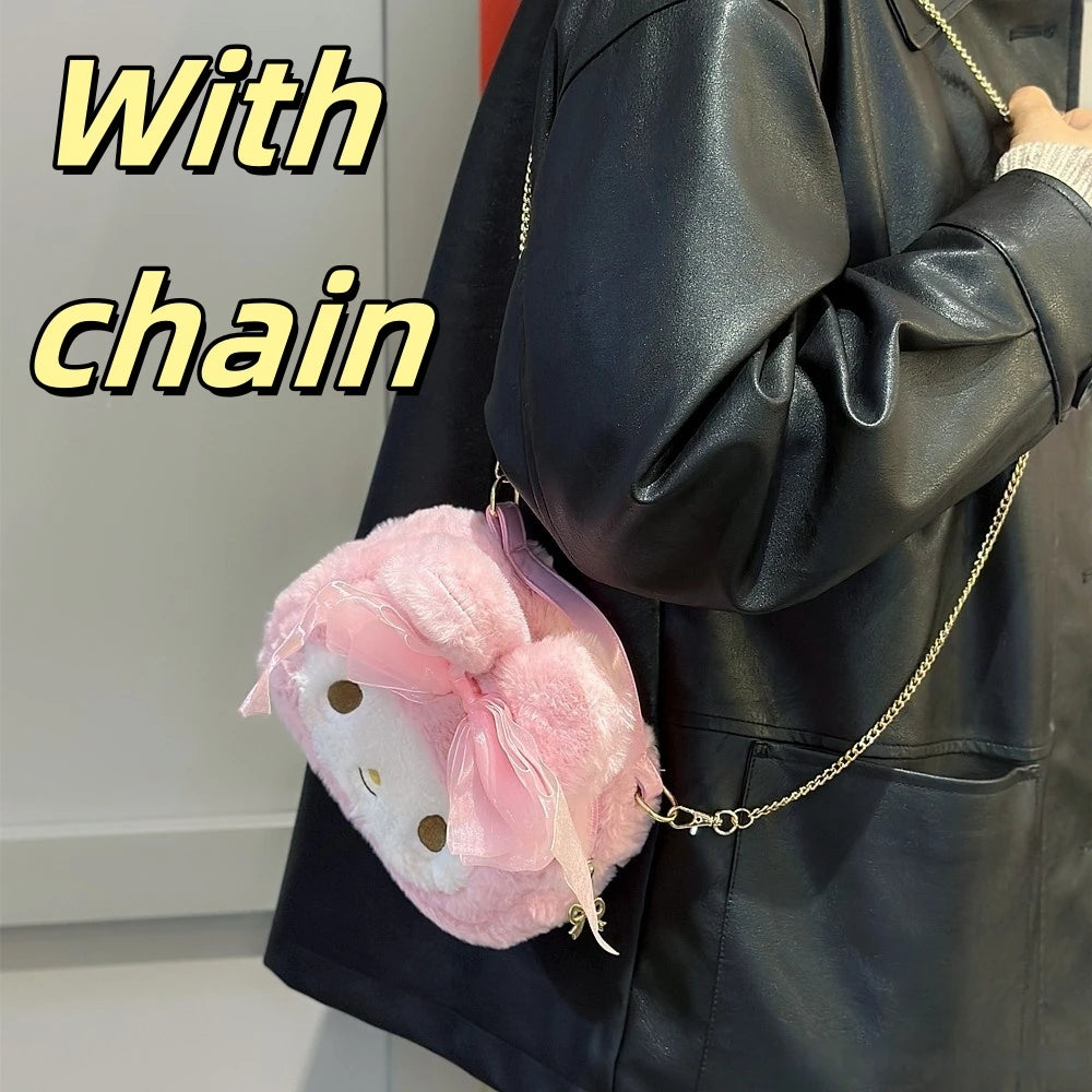 Sanrio My Melody Cosmetic Bag Lovely Plush Bag Handbag Large Capacity Coin Purse Cosmetic Storage Bag Messenger Bag Gifts Girl