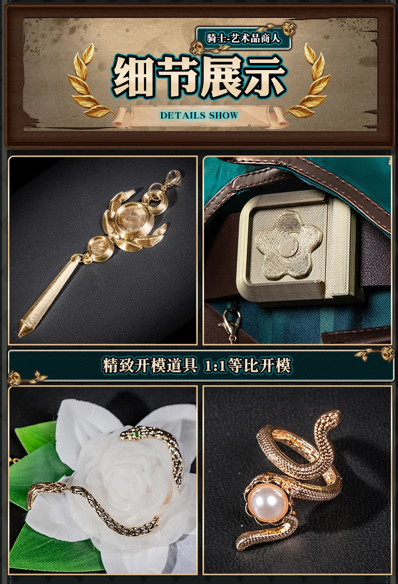 Identity V Art Dealer Cosplay Costume Wig Uniform Knight Richard Sterling Glasses Hat Roy Ramit Halloween Women Men Carnival Cos