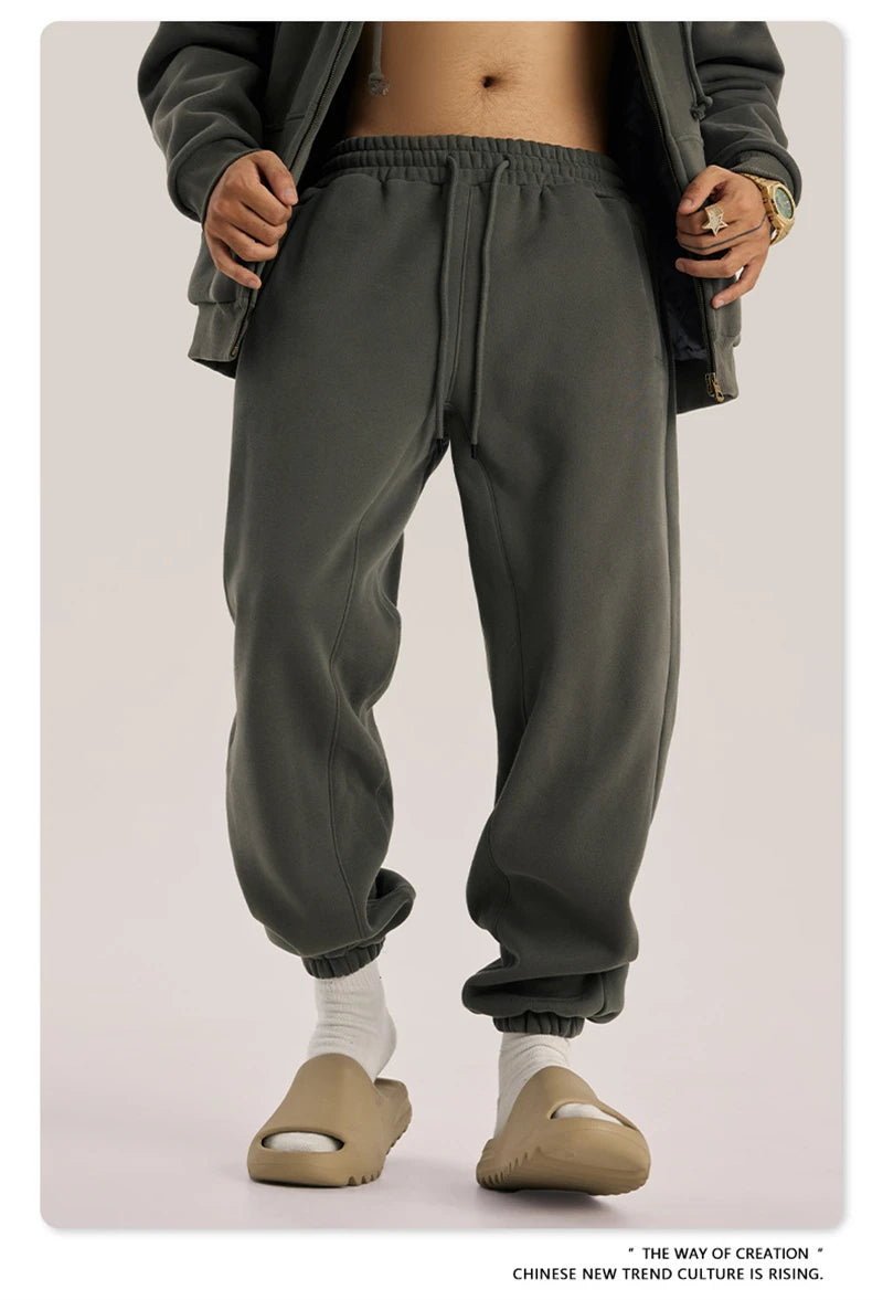 ZODF Unisex 345gsm Fleece Sweatpants Loose Fit Retro Hip Hop Winter Joggers HY0005