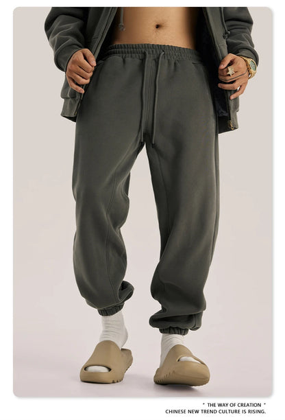 ZODF Unisex 345gsm Fleece Sweatpants Loose Fit Retro Hip Hop Winter Joggers HY0005