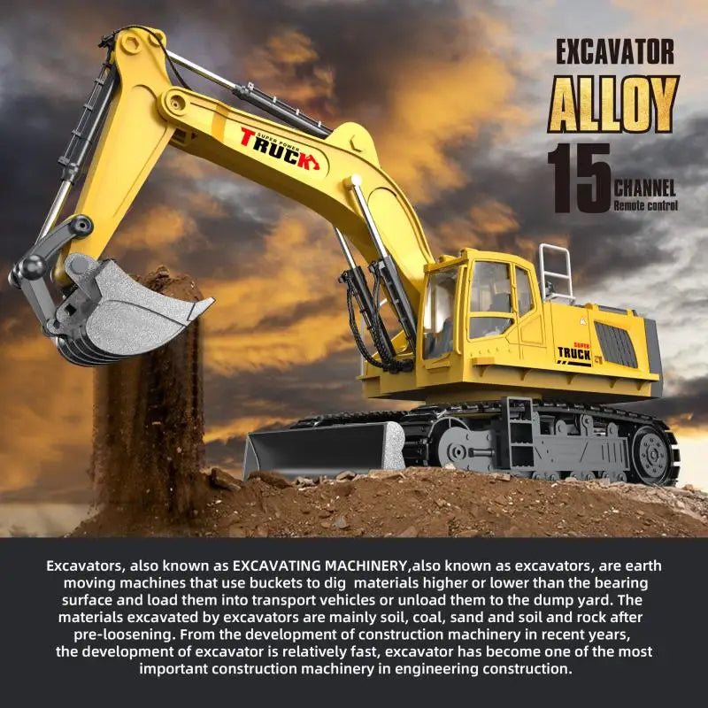 Alloy RC Excavator Truck Toy Remote Control Engineering Vehicle Electric Construction for Kids Boys Birthday Gift