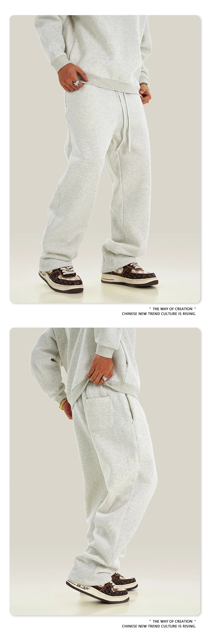 ZODF New Men's Winter Solid 345sm Fleece Straight Pants Unisex Loose Comfortable Sport Zipper Pockets Trousers HY0868