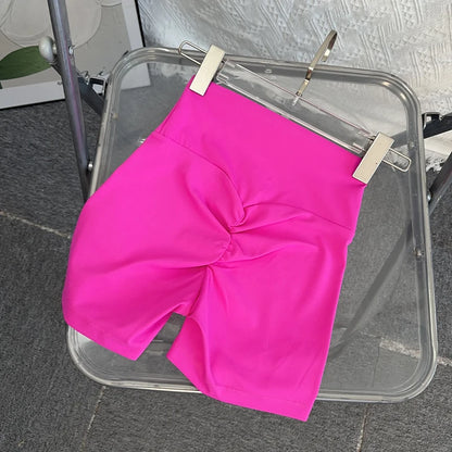 Women Sports High Waist Yoga Legging Shorts Squat Proof Quick Dry Fitness Workout Gym Cycling Tight - Pink / M