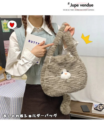 Cute Cat Plush Crossbody Bag for Women's New Instagram Soft and Cute Furry Large Capacity High-end Sensory Communication Tote
