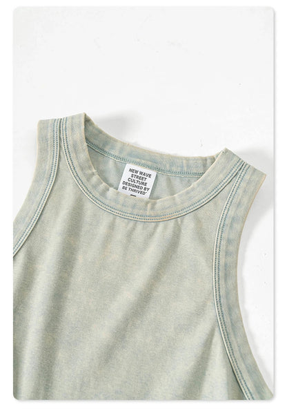 ZODF Women 2024 Summer Washed Tank Tops Female Hotsweet Girls 235gsm Slim Pleated Arc Hem Camisole TEE Streetwears HY0795