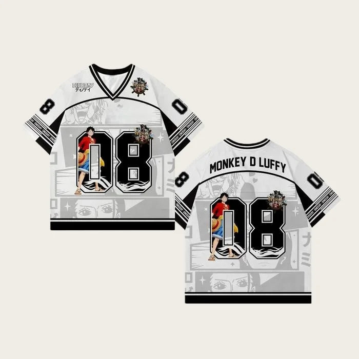 2526 New Bandai Anime One Piece Luffy Summer Jersey T-shirt Oversized 3D Adult and Children's Multifunctional Top Christmas