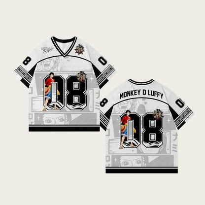 2526 New Bandai Anime One Piece Luffy Summer Jersey T-shirt Oversized 3D Adult and Children's Multifunctional Top Christmas