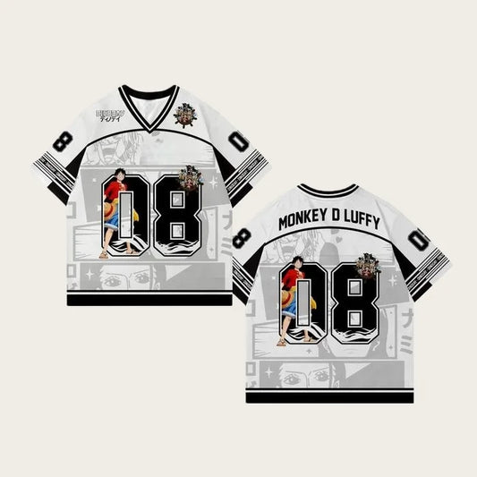 2526 New Bandai Anime One Piece Luffy Summer Jersey T-shirt Oversized 3D Adult and Children's Multifunctional Top Christmas