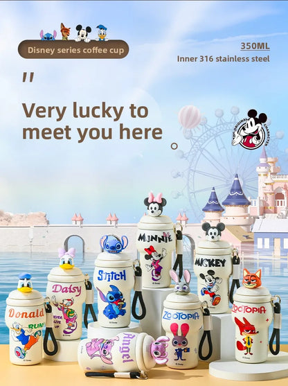 Anime Figure Stitch Coffee Mug Student Thermos Mug 350ml Thermos Cup Mickey Nick Judy Thermal Water Bottle Vacuum Flasks Gift