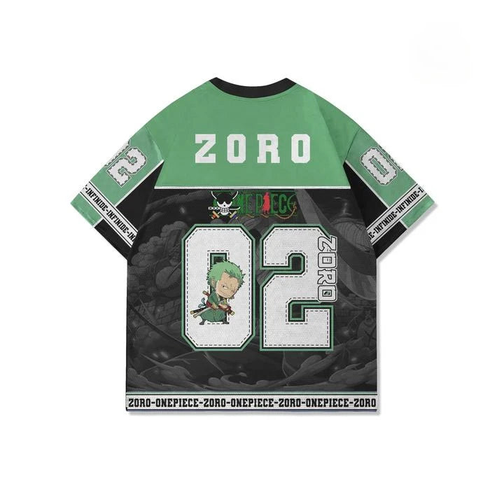 02 Jersey One Piece Roronoa Zoro Anime Y2k Korean Style Baseball Hockey T-shirt Fashion Streetwear Anime Daily Unisex Tops Tees