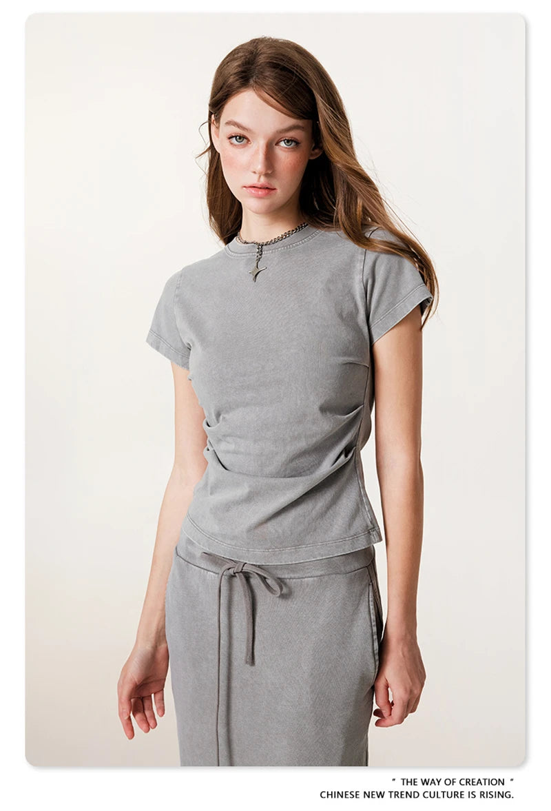 ZODF Retro 2025 Summer Women 285gsm T-Shirts Hotsweet Girls Sexy Slim Fit Washed Distressed T Shirt Brand Tees HY1013