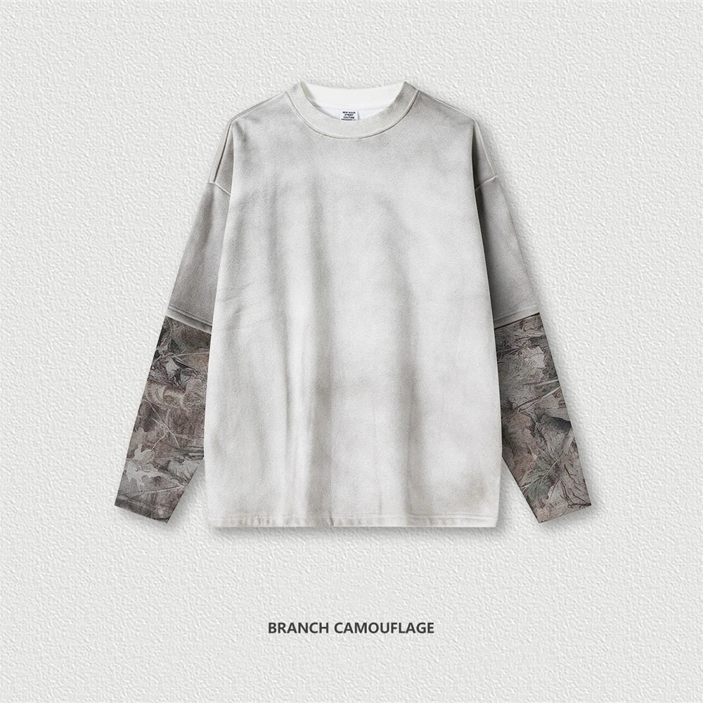 ZODF 2025 Autumn 340gsm Fake 2-Piece T-Shirt For Man Unisex Oversized Heat Transfer Printing Long Sleeve T Shirts Tee HY1151