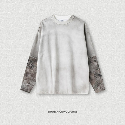 ZODF 2025 Autumn 340gsm Fake 2-Piece T-Shirt For Man Unisex Oversized Heat Transfer Printing Long Sleeve T Shirts Tee HY1151