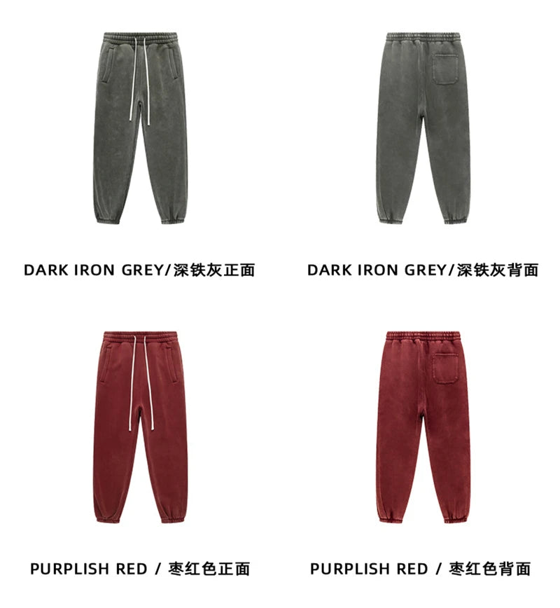 ZODF Vintage Men 360gsm Thick Fleece Sweatpants Women Unisex Loose Washed Distressed Warm Joggers Pants For Winter HY0749