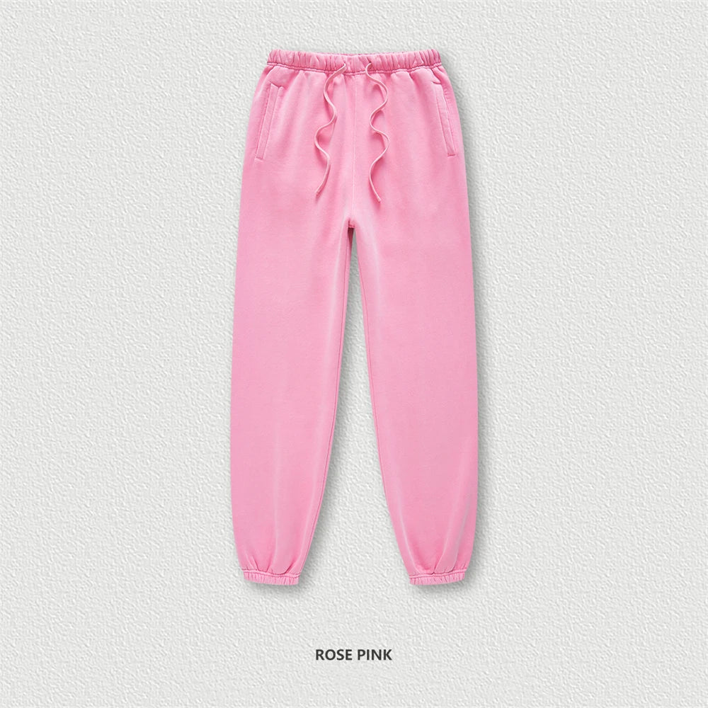 ZODF 2025 Autumn Winter Men’s Washed Fleece Sweatpants 355gsm Loose Retro Joggers Streetwear HY0653 - Rose Pink / S
