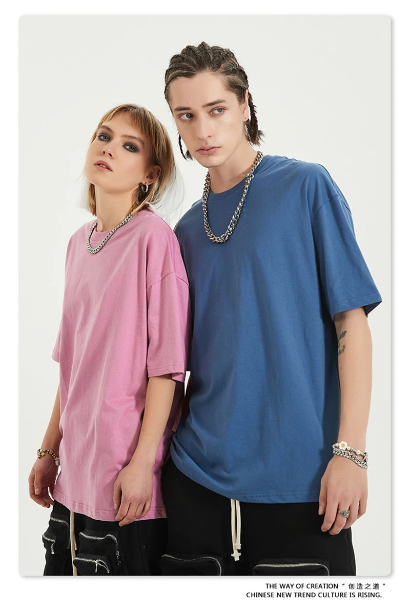 ZODF Trendy 2025 Men Basic Solid Cotton T-Shirts Unisex Male 190gsm Summer Loose Comfortable Soft Tees Shirt Streetwears HY0040