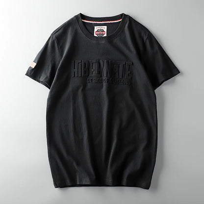 Summer American Retro Short-sleeved O-neck 3D Letter Printed T-shirt Men's Fashion Simple 100% Cotton Washed Casual Sport Tops