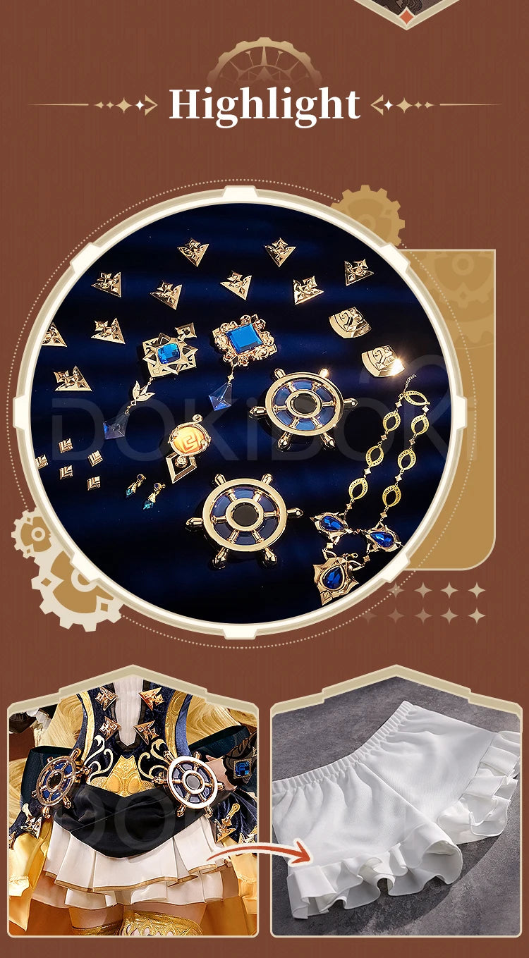 IN STOCK Navia Cosplay Costume Game Genshin Impact DokiDoki-SR Women Halloween Costume Metal Accessories Medieval Navia Wig