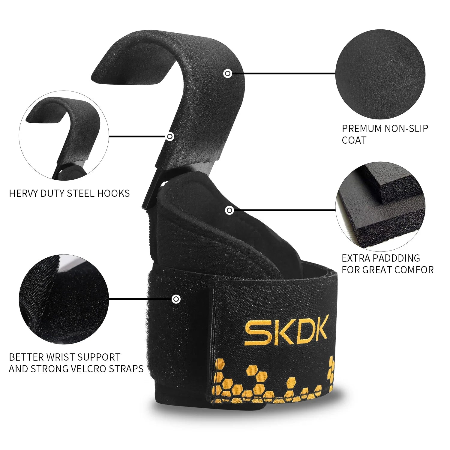 The Codex Weight Lifting Hook Grips with Hand-Bar Wrist Straps Heavy Duty Gym Workout Powerlifting Pull-Up Fitness