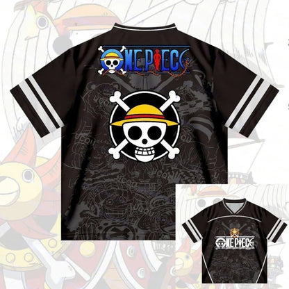 2526 New Bandai Anime One Piece Luffy Summer Jersey T-shirt Oversized 3D Adult and Children's Multifunctional Top Christmas