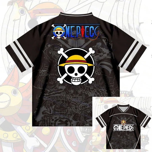 2526 New Bandai Anime One Piece Luffy Summer Jersey T-shirt Oversized 3D Adult and Children's Multifunctional Top Christmas
