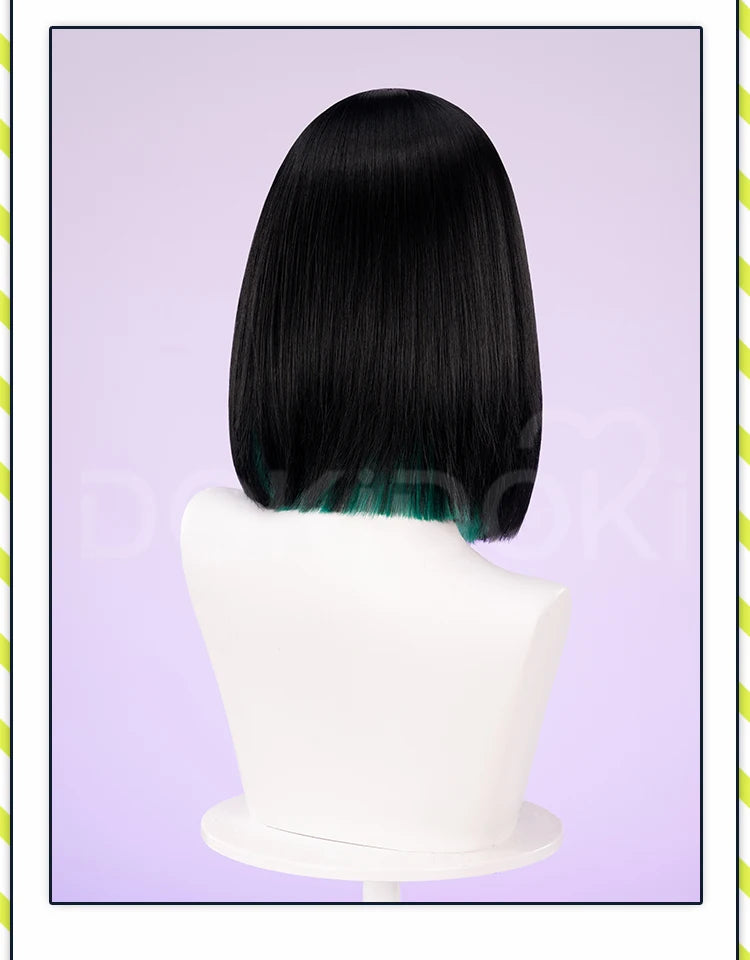 IN STOCK SUA Wig Anime Cosplay Wig Alien Stage DokiDoki Women 35cm Black Short Hair Ear Clips Heat Resiatant Hair Free Wig Cap