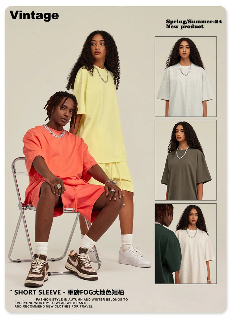 ZODF New 2025 Heavy Weight 305gsm Solid Cotton T Shirts For Men Unisex Summer Oversized Noshrink Basic T-Shirt Brand Tops HY0475