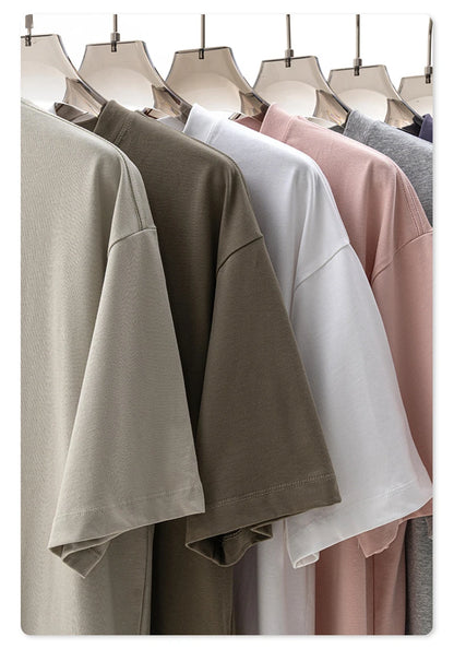 ZODF New 2025 Men Basic Solid 255gsm Cotton T-Shirts Unisex Loose Breathable Comfortable T Shirt Brand Clothes HY0973