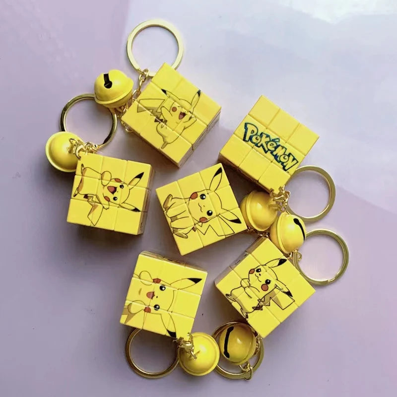 Pokemon Pikachu Mini Rubik's Cube Keychain Pendant Cute School Bag Pendant Thinking Cartoon Puzzle Kawaii Children Toys