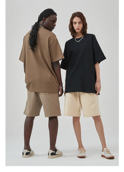 ZODF New Summer Men 100% Cotton Solid T Shirts Unisex High Street Heavy Weight 305gsm Oversized FG Noshrink T-Shirt Tops HY0165